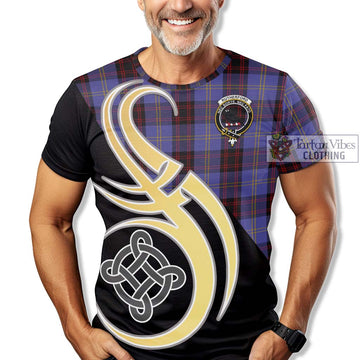 Rutherford Tartan T-Shirt with Family Crest and Celtic Symbol Style