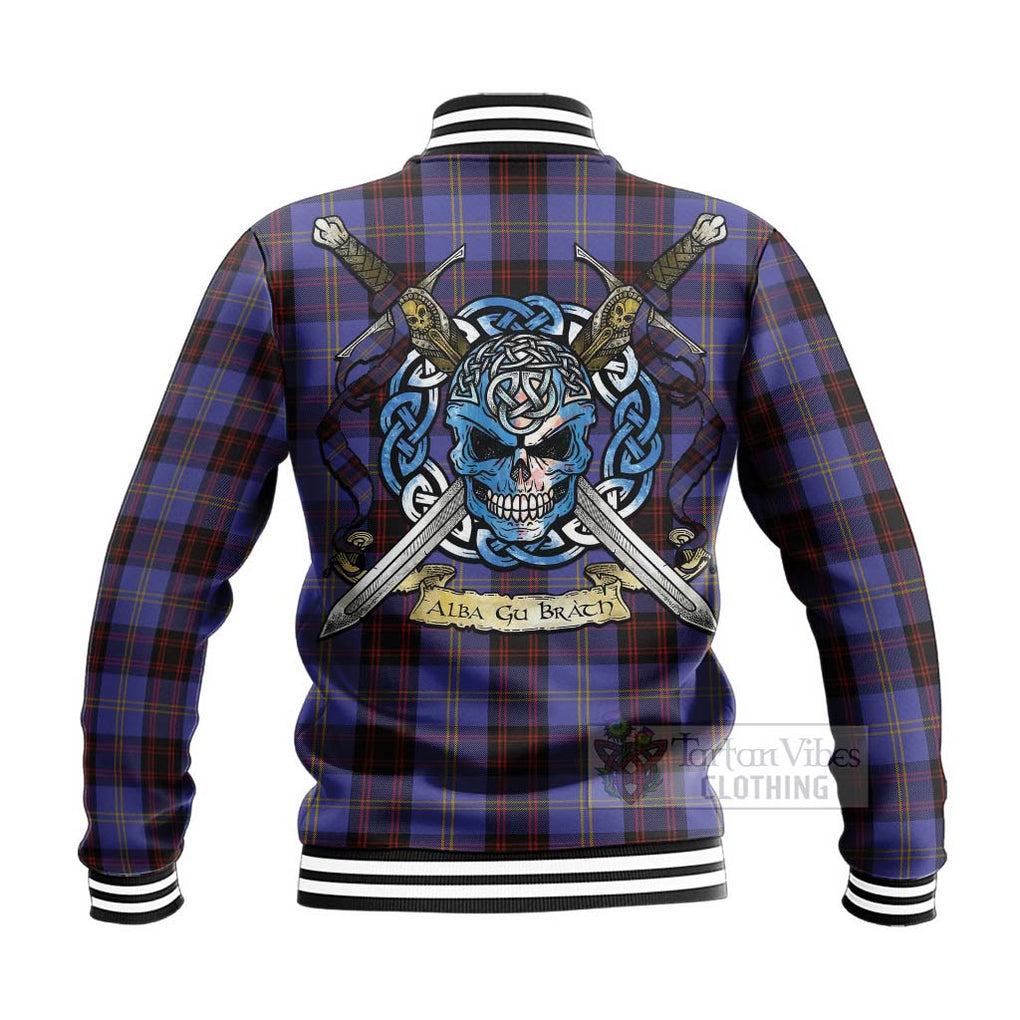 Tartan Vibes Clothing Rutherford Tartan Baseball Jacket with Family Crest Celtic Skull Style