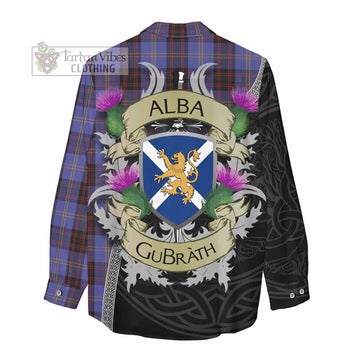 Rutherford Tartan Family Crest Women's Casual Shirt Lion Rampant Royal Thistle Shield Celtic Inspired