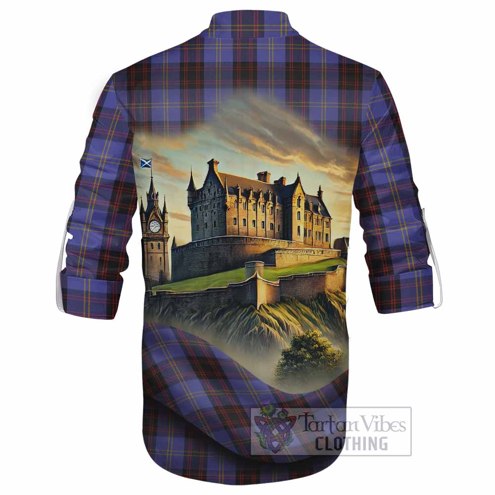 Tartan Vibes Clothing Rutherford Tartan Family Crest Ghillie Kilt Shirt with Scottish Ancient Castle Style
