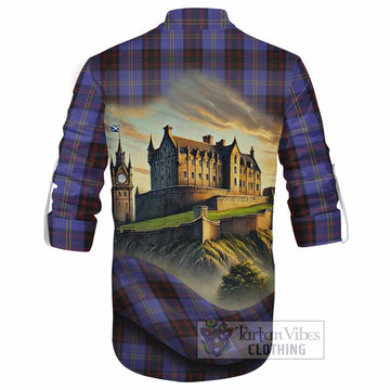 Rutherford Tartan Family Crest Ghillie Kilt Shirt with Scottish Ancient Castle Style