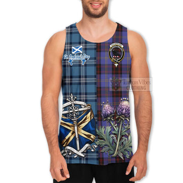 Tartan Vibes Clothing Rutherford Tartan Men's Tank Top Happy St. Andrew's Day Half Tartan Style