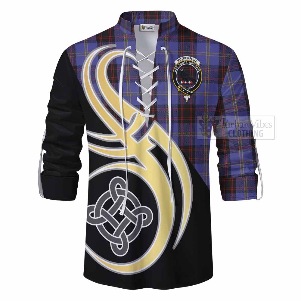 Tartan Vibes Clothing Rutherford Tartan Ghillie Kilt Shirt with Family Crest and Celtic Symbol Style