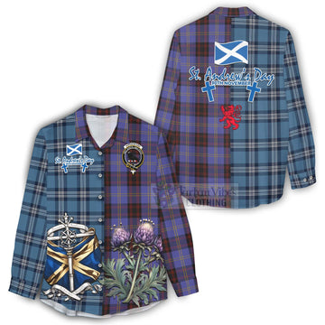 Tartan Vibes Clothing Rutherford Tartan Women's Casual Shirt Happy St. Andrew's Day Half Tartan Style