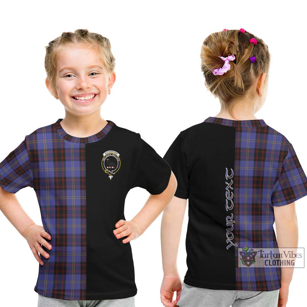 Rutherford Tartan Kid T-Shirt with Family Crest and Half Of Me Style - Tartanvibesclothing Shop