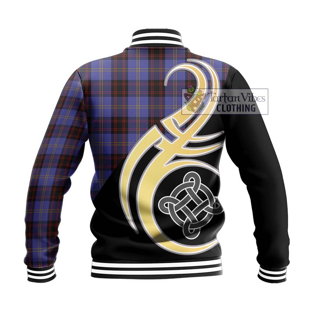 Rutherford Tartan Baseball Jacket with Family Crest and Celtic Symbol Style - Tartan Vibes Clothing