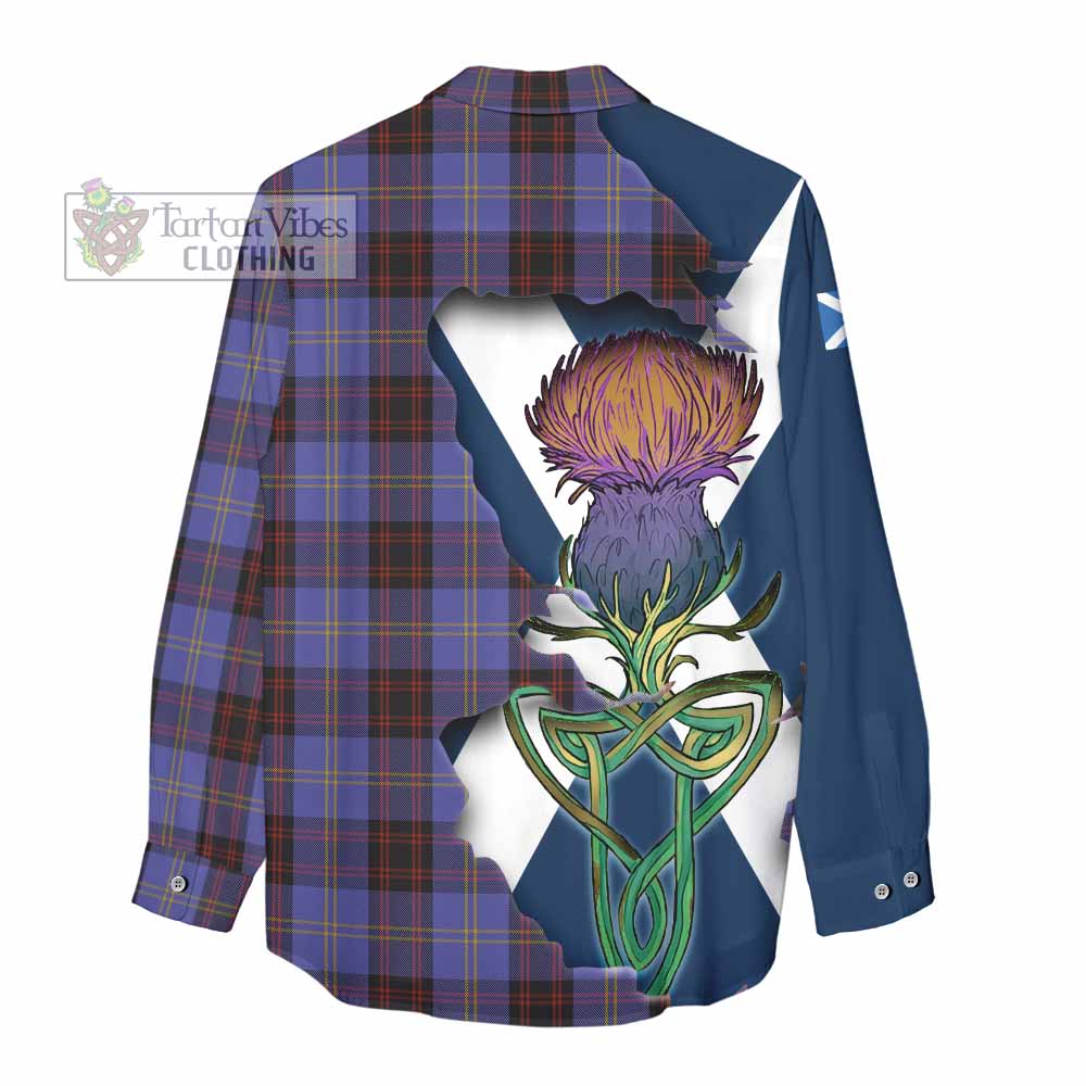 Tartan Vibes Clothing Rutherford Tartan Family Crest Women's Casual Shirt Scottish Thistle Celtic Inspired