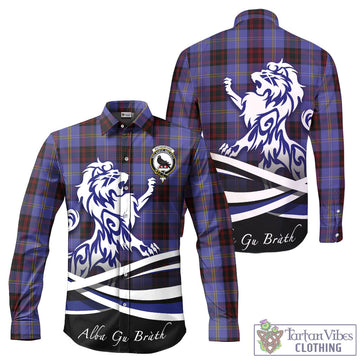 Rutherford Tartan Long Sleeve Button Up Shirt with Alba Gu Brath Regal Lion Emblem
