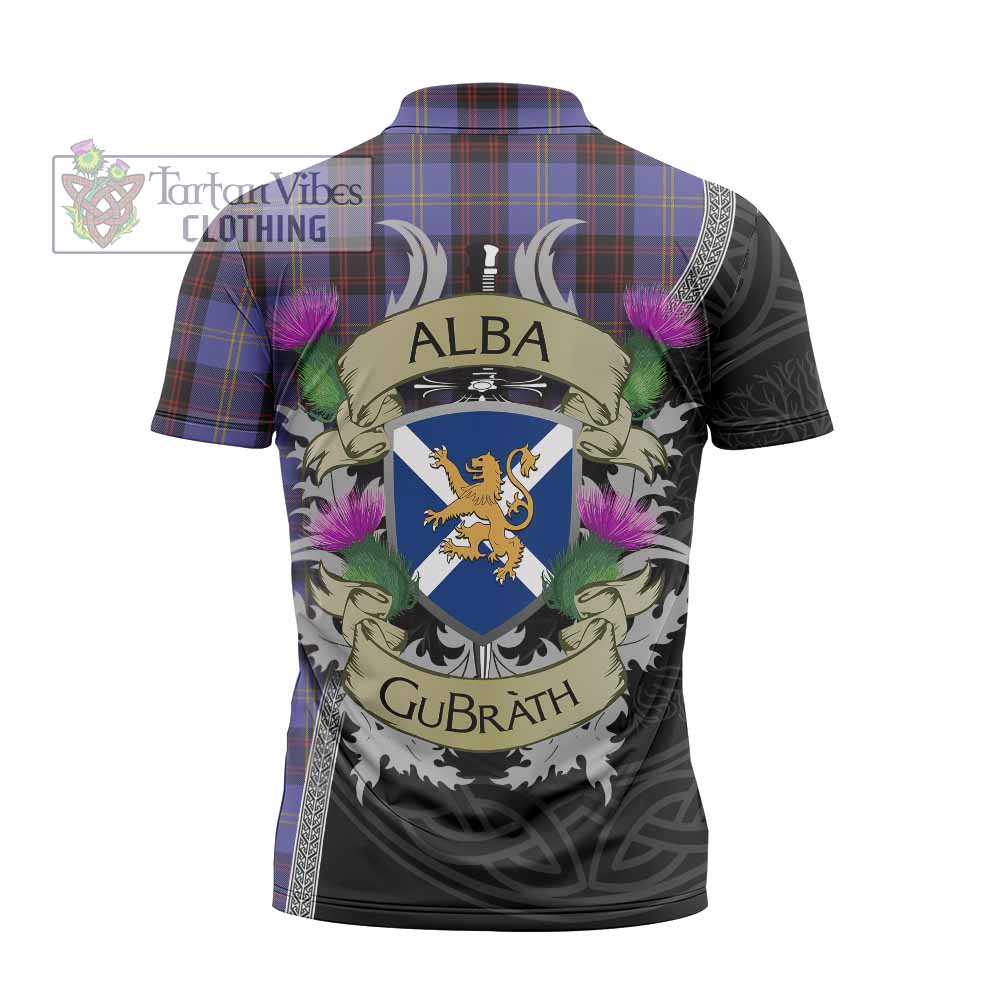 Tartan Vibes Clothing Rutherford Tartan Family Crest Zipper Polo Shirt Lion Rampant Royal Thistle Shield Celtic Inspired