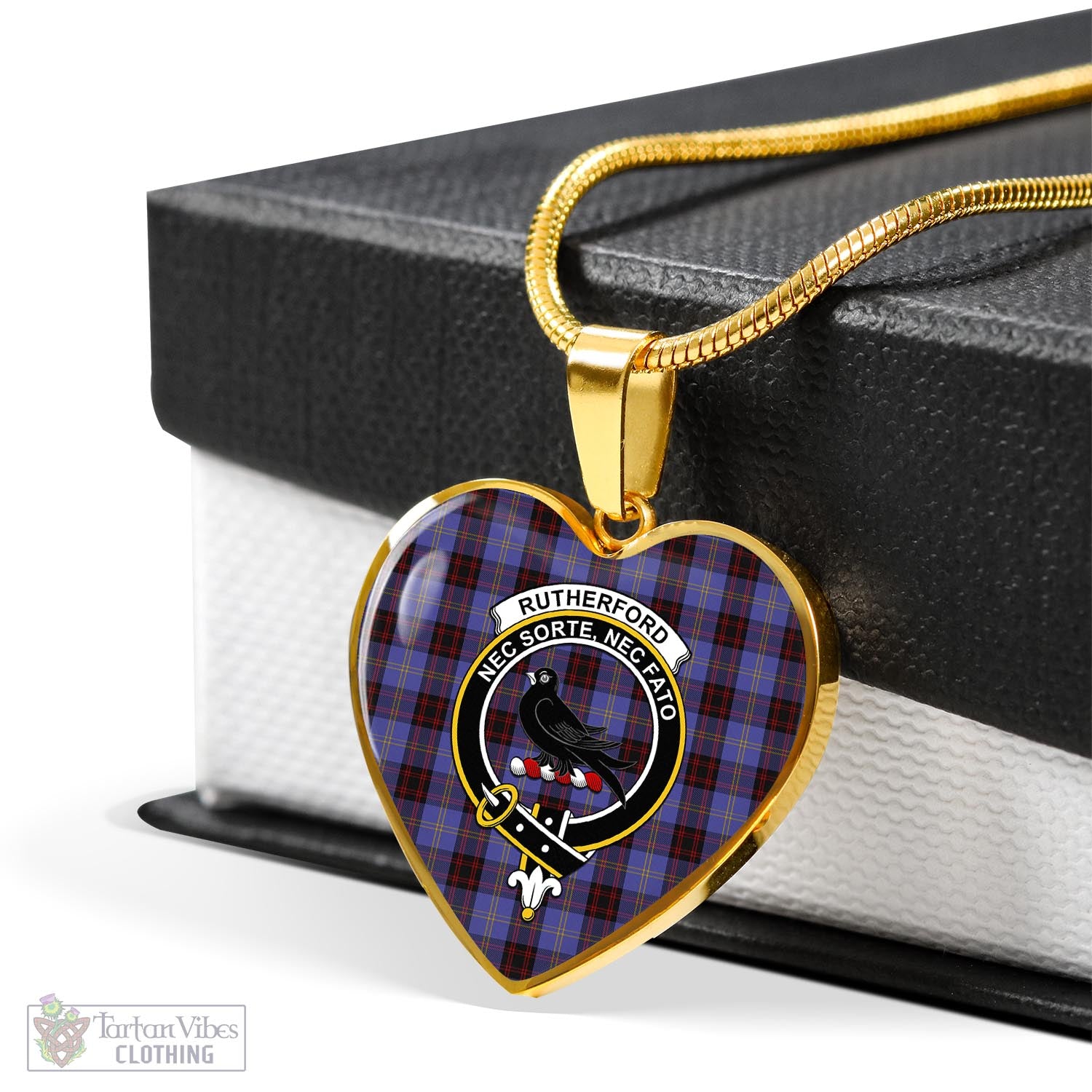 Tartan Vibes Clothing Rutherford Tartan Heart Necklace with Family Crest