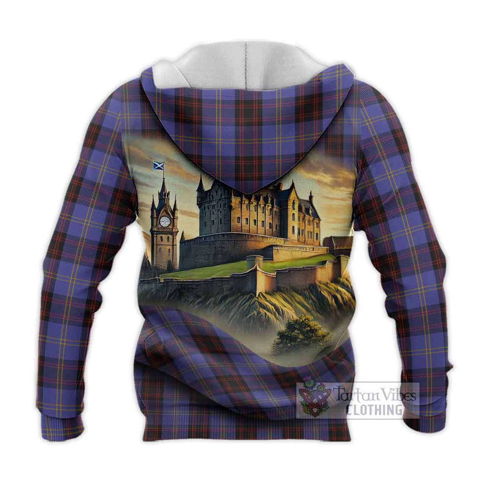 Tartan Vibes Clothing Rutherford Tartan Family Crest Knitted Hoodie with Scottish Ancient Castle Style