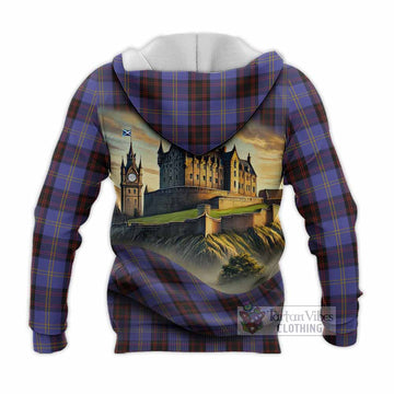 Tartan Vibes Clothing Rutherford Tartan Family Crest Knitted Hoodie with Scottish Ancient Castle Style