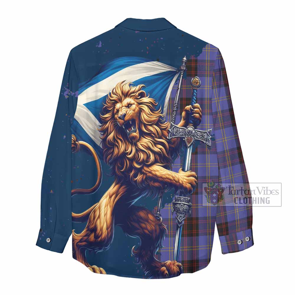Tartan Vibes Clothing Rutherford Tartan Family Crest Women's Casual Shirt with Scottish Majestic Lion
