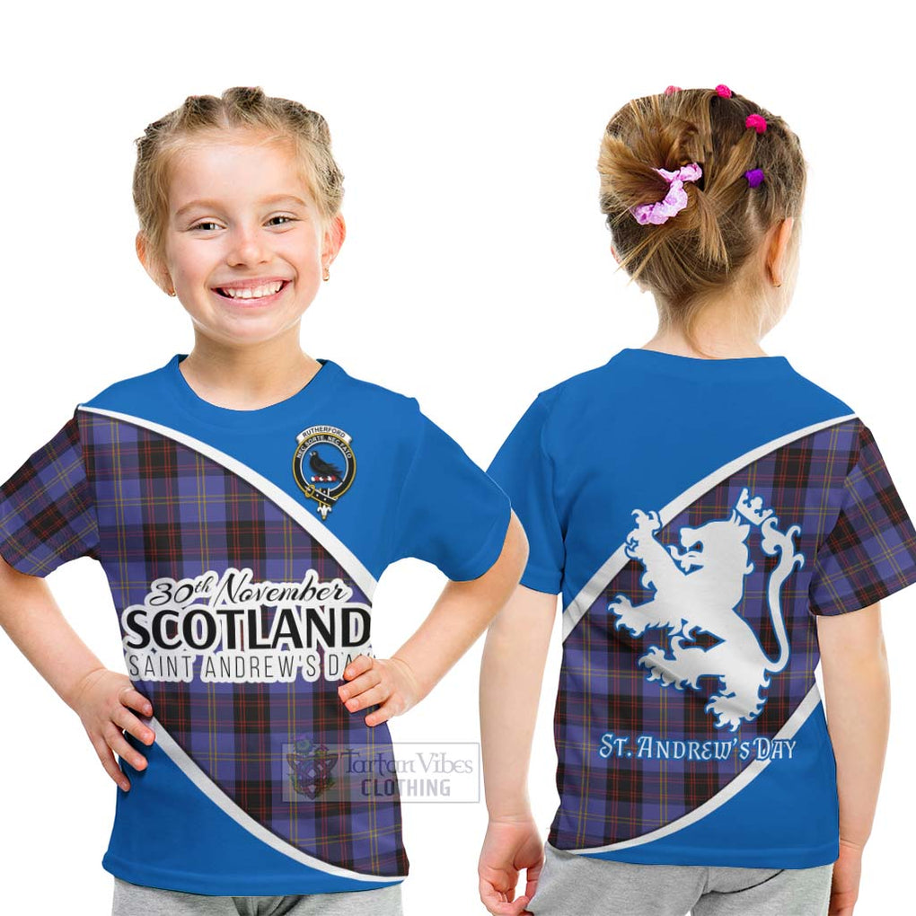 Tartan Vibes Clothing Rutherford Family Crest Tartan Kid T-Shirt Celebrate Saint Andrew's Day in Style