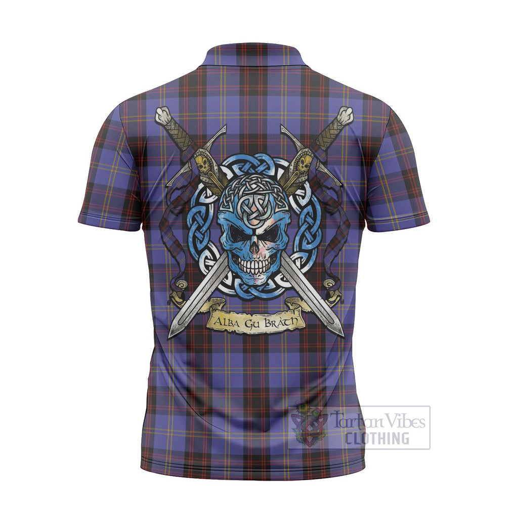 Tartan Vibes Clothing Rutherford Tartan Zipper Polo Shirt with Family Crest Celtic Skull Style