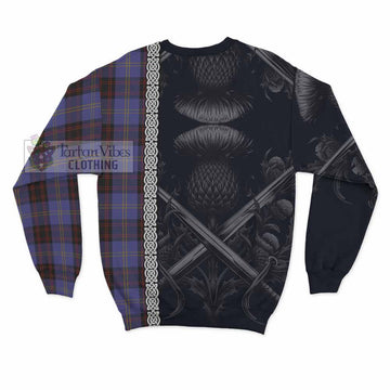 Tartan Vibes Clothing Rutherford Tartan Sweatshirt with Family Crest Cross Sword Thistle Celtic Vibes