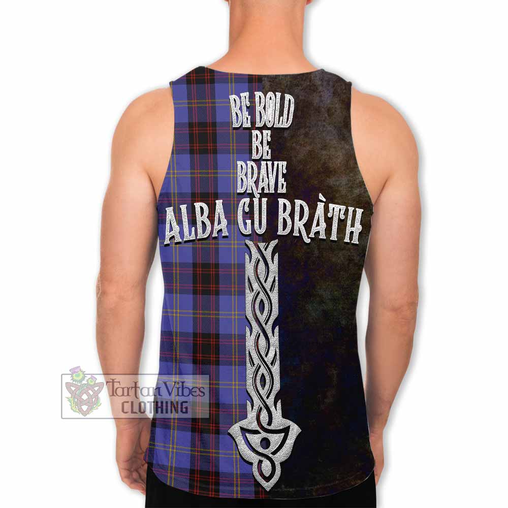 Tartan Vibes Clothing Rutherford Tartan Family Crest Men's Tank Top Alba Gu Brath Be Brave Lion Ancient Style