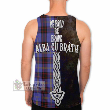 Tartan Vibes Clothing Rutherford Tartan Family Crest Men's Tank Top Alba Gu Brath Be Brave Lion Ancient Style