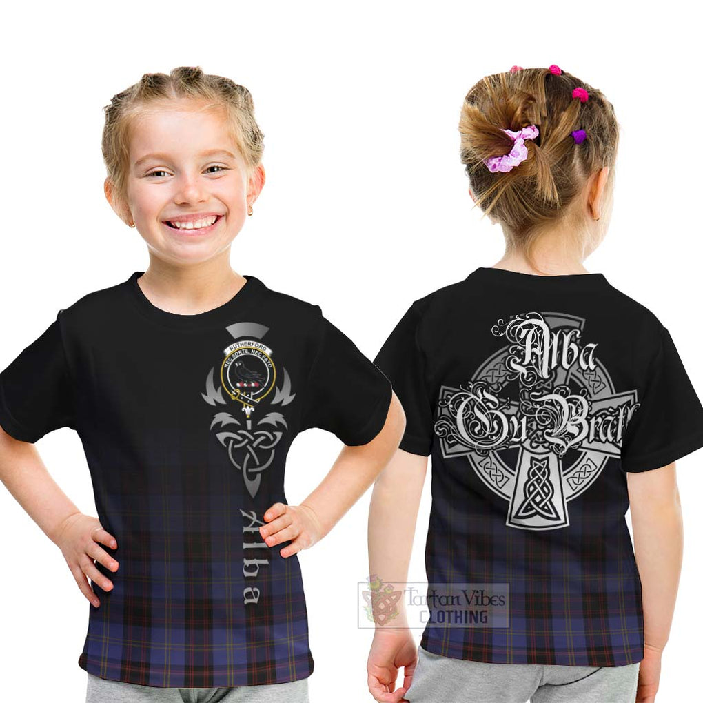 Tartan Vibes Clothing Rutherford Tartan Kid T-Shirt Featuring Alba Gu Brath Family Crest Celtic Inspired