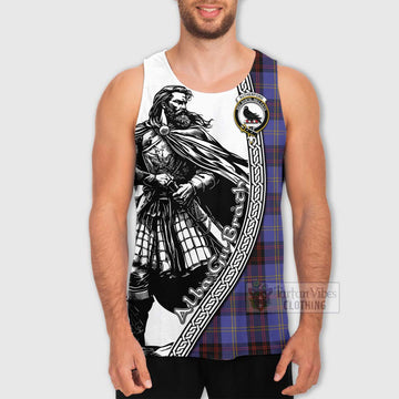 Tartan Vibes Clothing Rutherford Tartan Clan Crest Men's Tank Top with Highlander Warrior Celtic Style