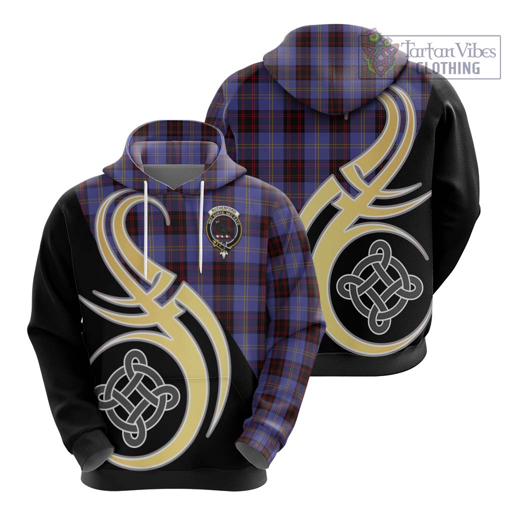 Rutherford Tartan Hoodie with Family Crest and Celtic Symbol Style - Tartan Vibes Clothing
