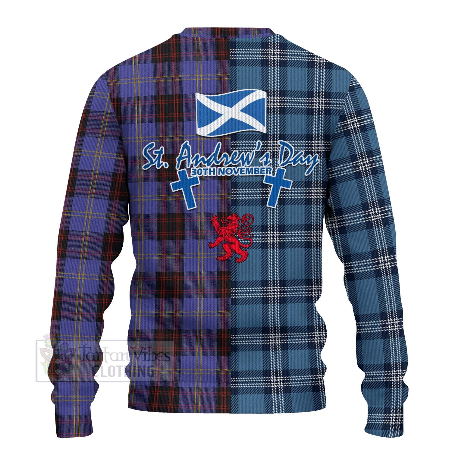 Tartan Vibes Clothing Rutherford Tartan Knitted Sweater Happy St. Andrew's Day Half Tartan Style