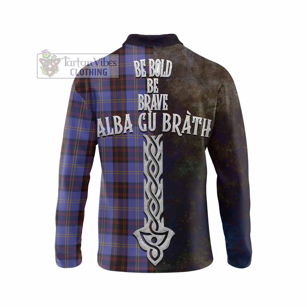 Tartan Vibes Clothing Rutherford Tartan Family Crest Long Sleeve Polo Shirt Alba Gu Brath Be Brave Lion Ancient Style