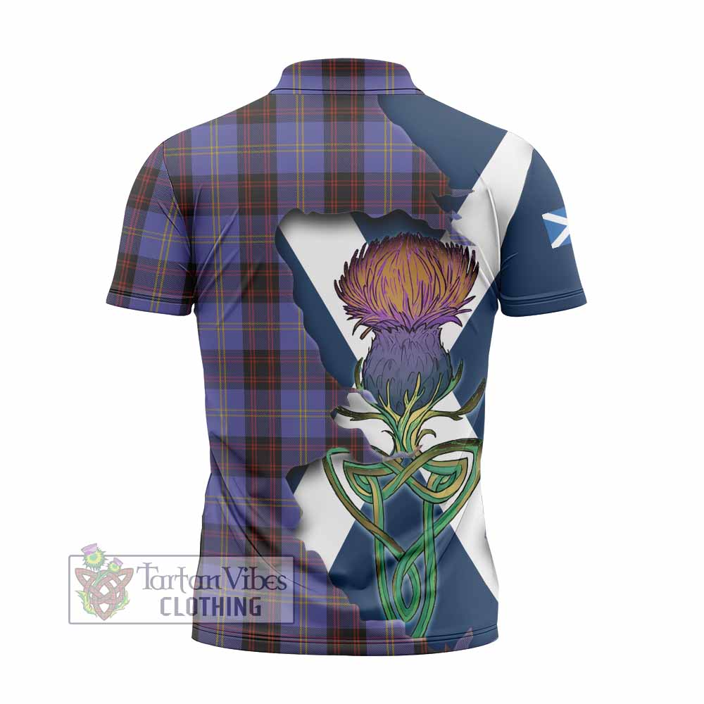 Tartan Vibes Clothing Rutherford Tartan Family Crest Zipper Polo Shirt Scottish Thistle Celtic Inspired