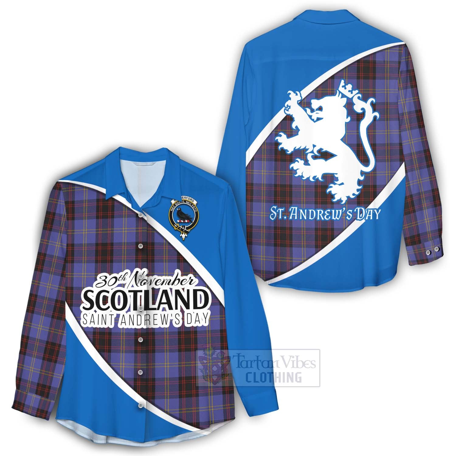 Tartan Vibes Clothing Rutherford Family Crest Tartan Women's Casual Shirt Celebrate Saint Andrew's Day in Style