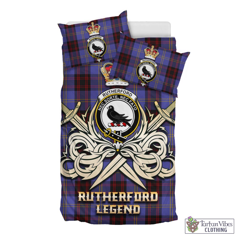 Tartan Vibes Clothing Rutherford Tartan Bedding Set with Clan Crest and the Golden Sword of Courageous Legacy