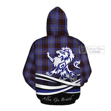 Rutherford Tartan Cotton Hoodie with Alba Gu Brath Regal Lion Emblem