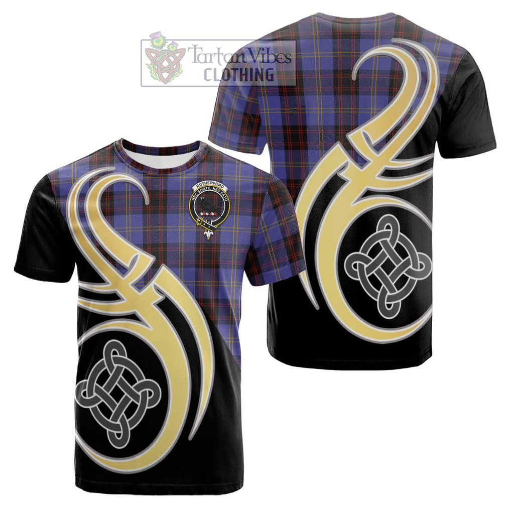 Tartan Vibes Clothing Rutherford Tartan Cotton T-shirt with Family Crest and Celtic Symbol Style