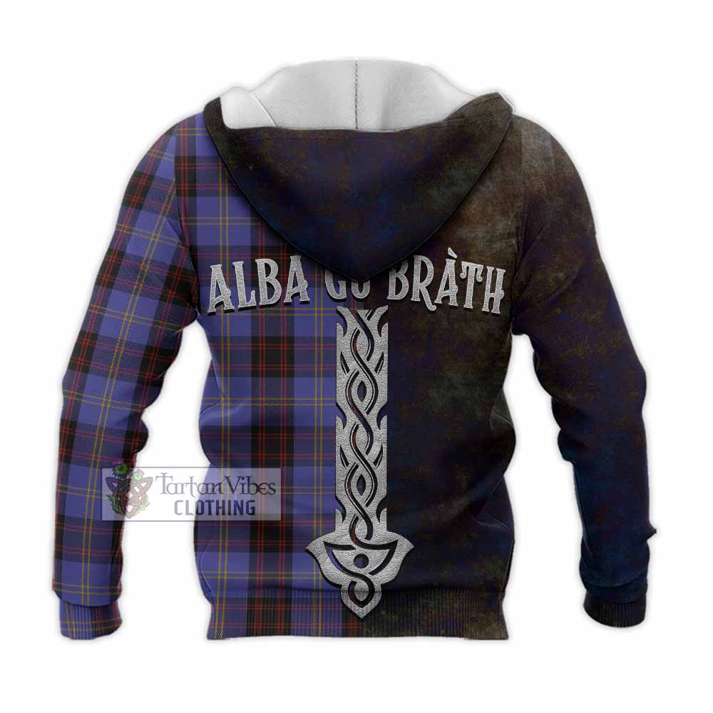 Tartan Vibes Clothing Rutherford Tartan Family Crest Knitted Hoodie Alba Gu Brath Be Brave Lion Ancient Style