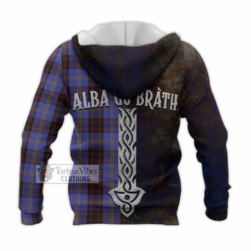 Rutherford Tartan Family Crest Knitted Hoodie Alba Gu Brath Be Brave Lion Ancient Style