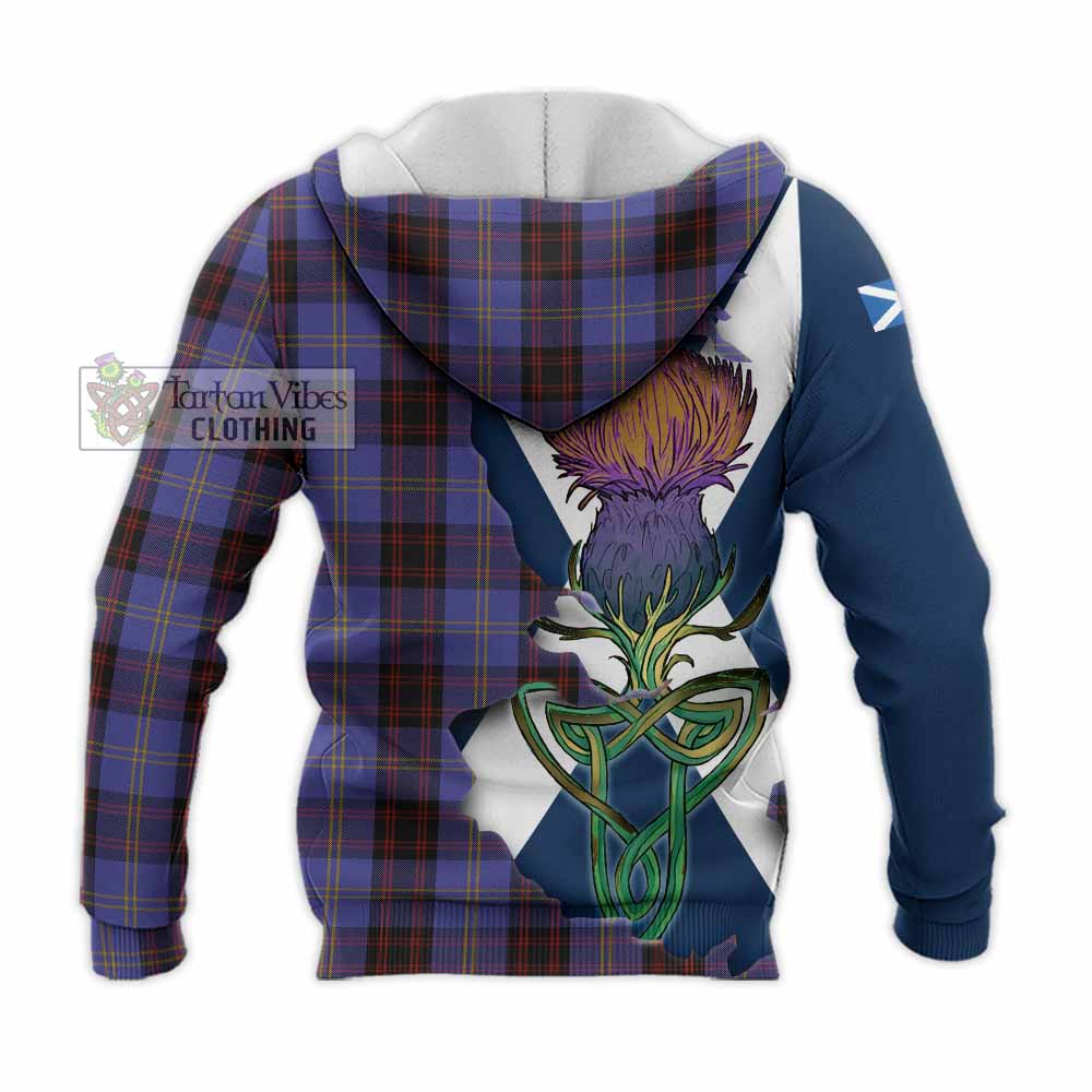 Tartan Vibes Clothing Rutherford Tartan Family Crest Knitted Hoodie Scottish Thistle Celtic Inspired