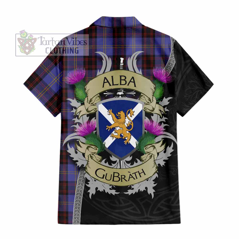 Tartan Vibes Clothing Rutherford Tartan Family Crest Short Sleeve Button Shirt Lion Rampant Royal Thistle Shield Celtic Inspired