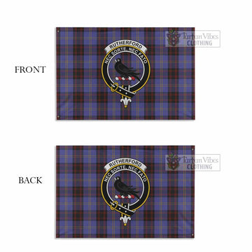 Tartan Vibes Clothing Rutherford Tartan House Flag with Family Crest