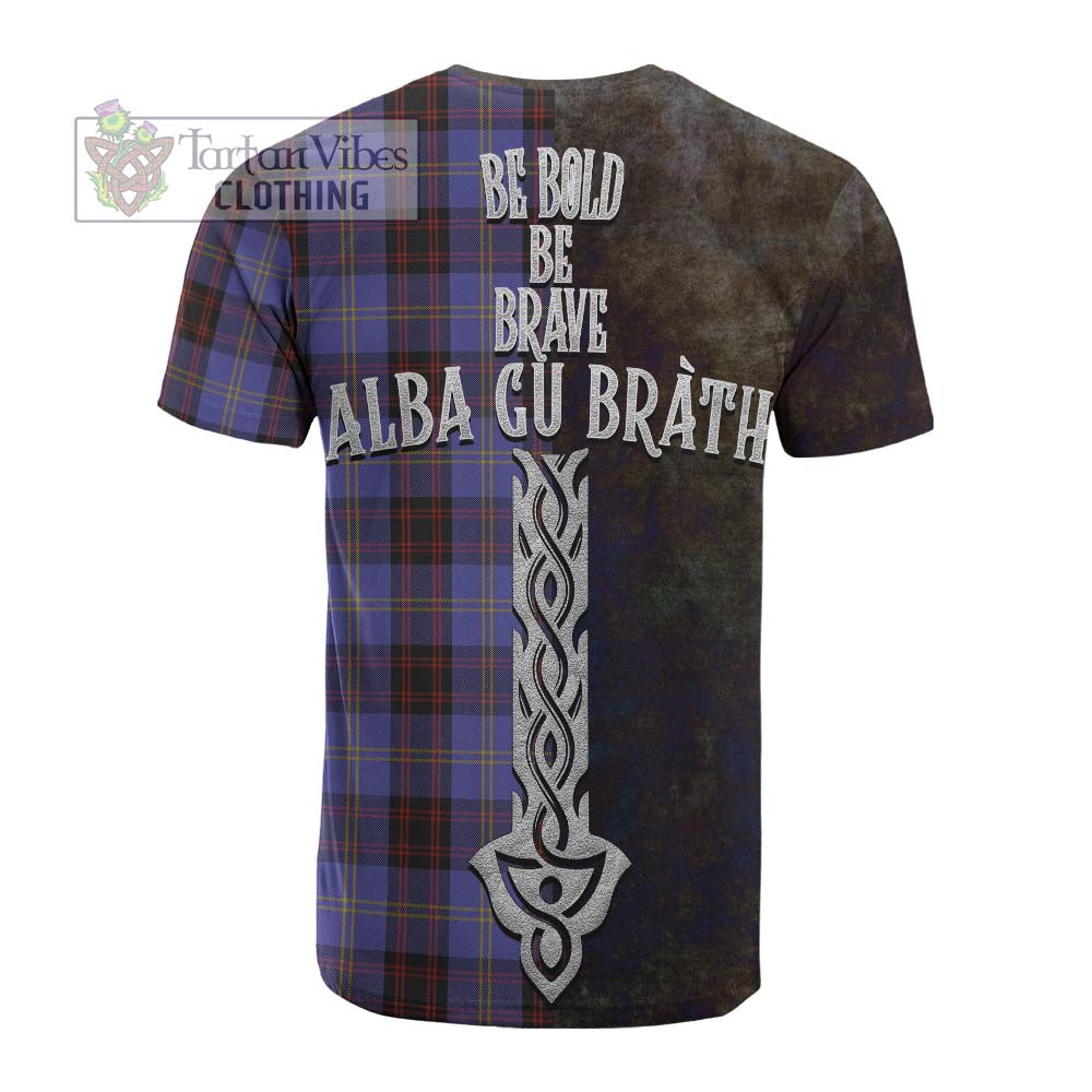 Tartan Vibes Clothing Rutherford Tartan Family Crest Cotton T-shirt Alba Gu Brath Be Brave Lion Ancient Style