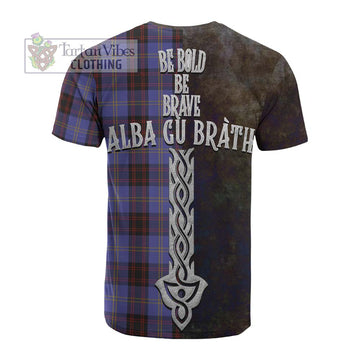 Rutherford Tartan Family Crest Cotton T-shirt Alba Gu Brath Be Brave Lion Ancient Style