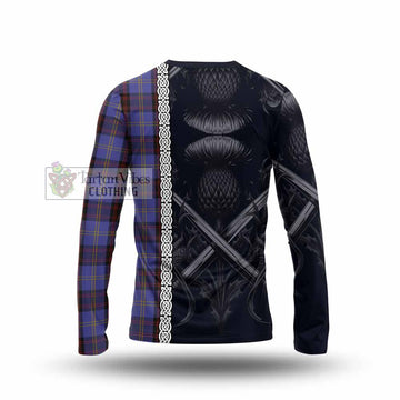 Tartan Vibes Clothing Rutherford Tartan Long Sleeve T-Shirt with Family Crest Cross Sword Thistle Celtic Vibes