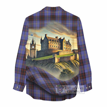 Rutherford Tartan Family Crest Women's Casual Shirt with Scottish Ancient Castle Style