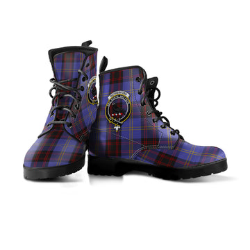 Rutherford Tartan Leather Boots with Family Crest