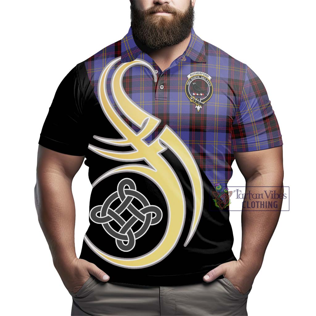 Rutherford Tartan Polo Shirt with Family Crest and Celtic Symbol Style - Tartan Vibes Clothing