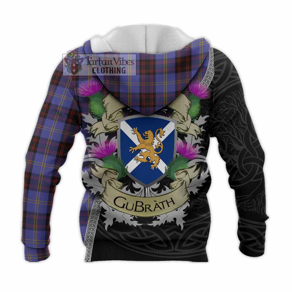 Tartan Vibes Clothing Rutherford Tartan Family Crest Knitted Hoodie Lion Rampant Royal Thistle Shield Celtic Inspired