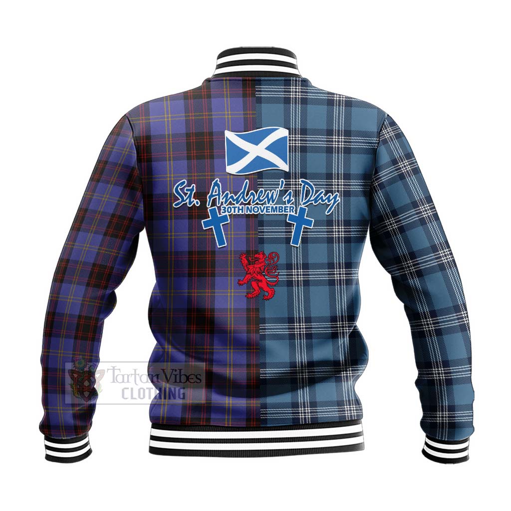 Rutherford Tartan Baseball Jacket Happy St. Andrew's Day Half Tartan Style - Tartan Vibes Clothing