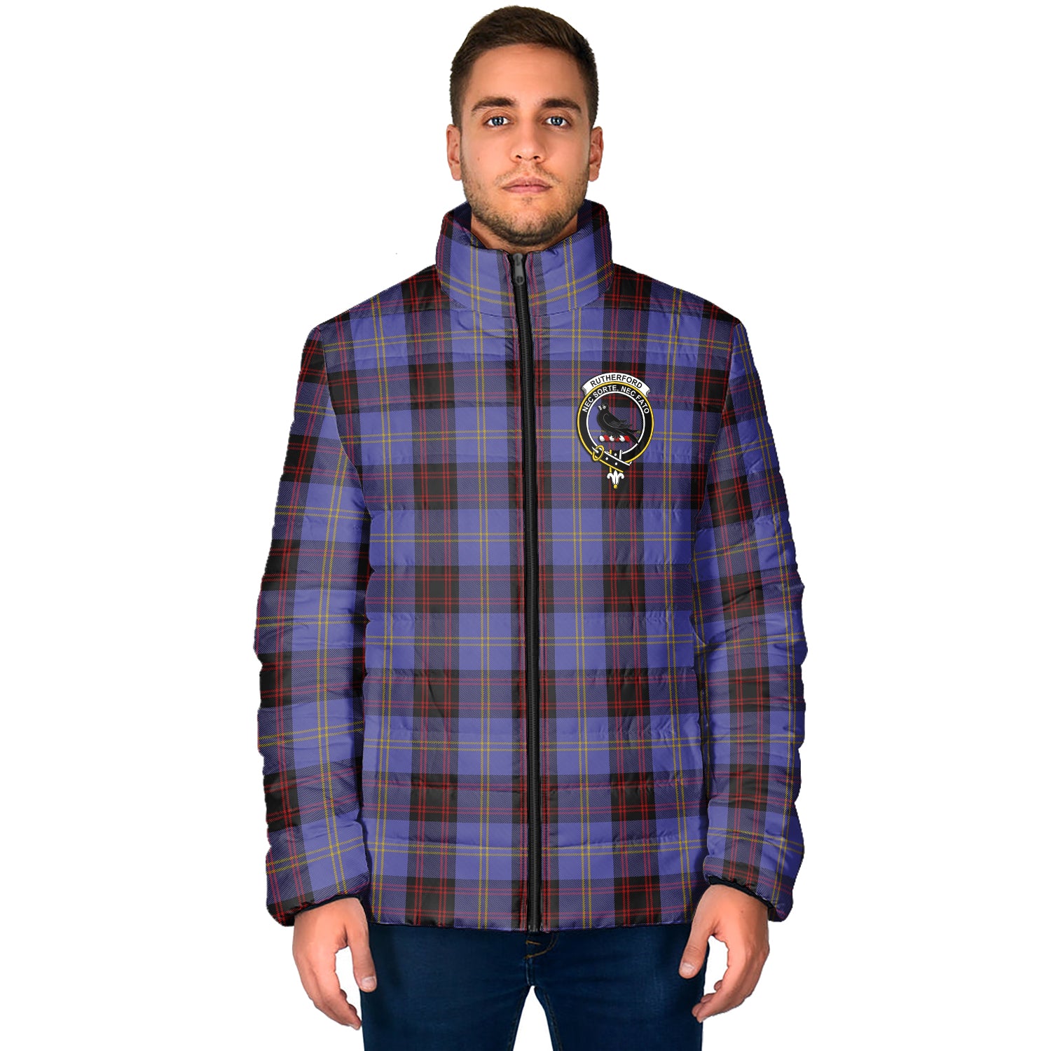 Rutherford Tartan Padded Jacket with Family Crest