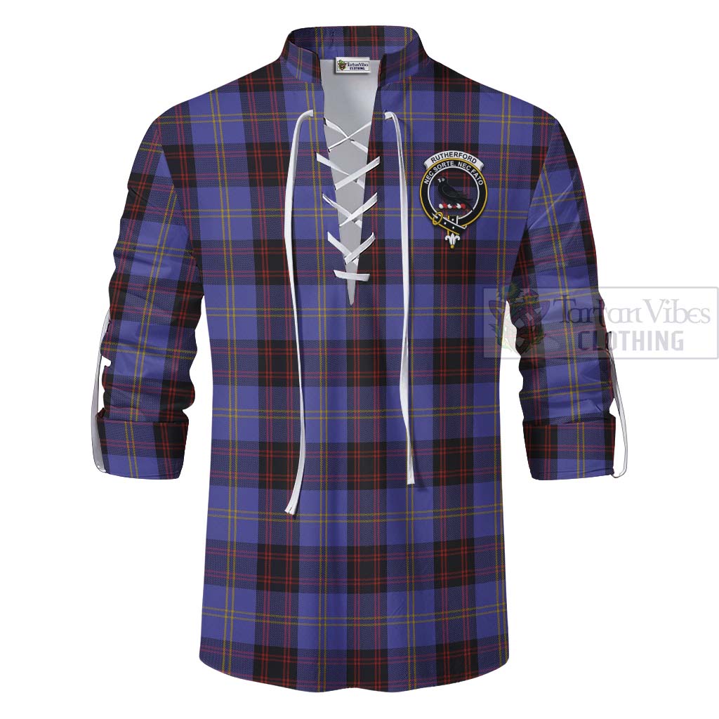 Tartan Vibes Clothing Rutherford Tartan Ghillie Kilt Shirt with Family Crest Celtic Skull Style