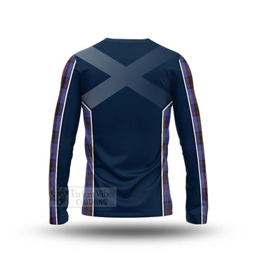 Tartan Vibes Clothing Rutherford Tartan Long Sleeve T-Shirt with Family Crest and Scottish Thistle Vibes Sport Style