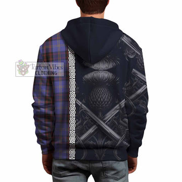 Tartan Vibes Clothing Rutherford Tartan Hoodie with Family Crest Cross Sword Thistle Celtic Vibes