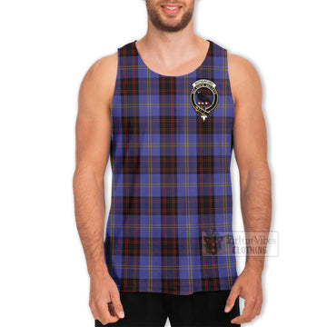 Tartan Vibes Clothing Rutherford Tartan Men's Tank Top with Family Crest and Bearded Skull Holding Bottles of Whiskey